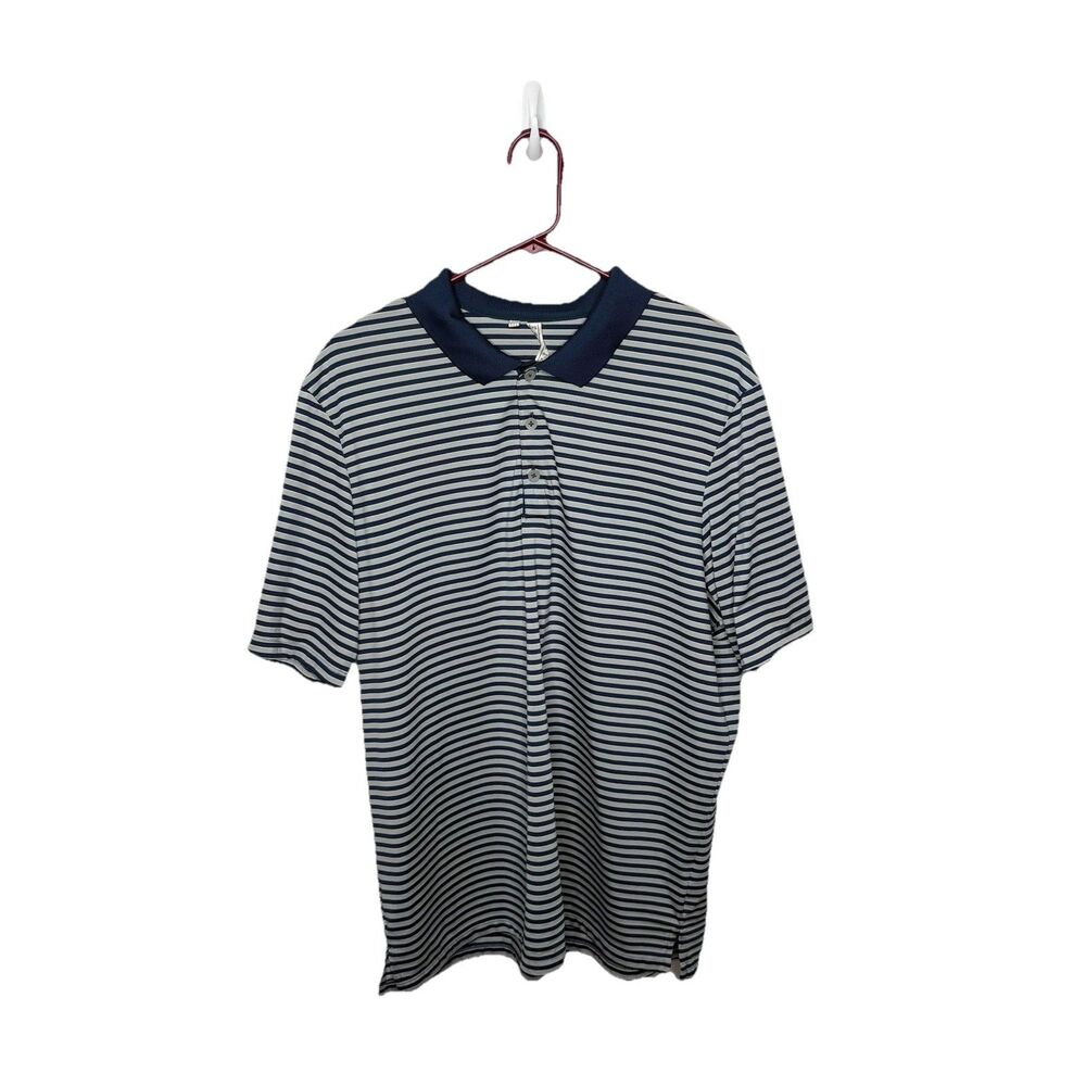 Adidas Polo Shirt Blue White Striped Golf Men’s ClimaLite Athletic Fit Size XL